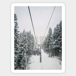 cable car through snowy forest Sticker